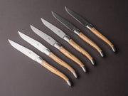 Forge de Laguiole - Steak/Table Knives - Satin Bolsters - Olive & Steel Handle