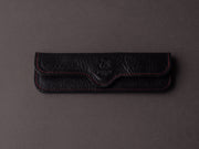 Ryusen - SK07 - Single Bevel Folding Knife - Coreless Damascus - Champagne Gold Handle w/ Red Stitch Leather Case