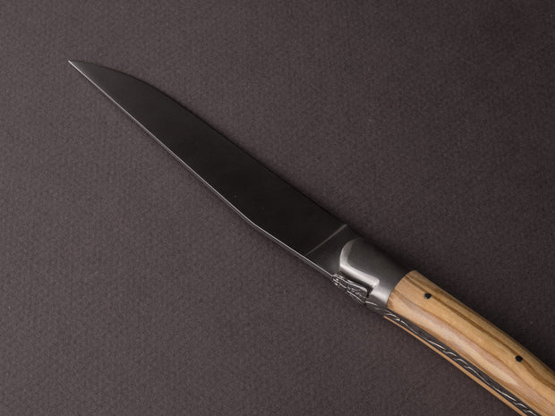 Forge de Laguiole - Steak/Table Knives - Satin Bolsters - Olive & Steel Handle