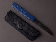 Ryusen - SK07 - Single Bevel Folding Knife - Coreless Damascus - Sapphire Blue Handle w/ Blue Stitch Leather Case
