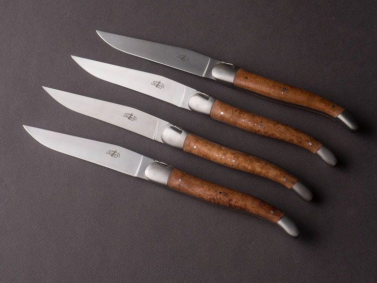 Forge de Laguiole - Table Knives - Satin Bolsters - Briar Wood Handle - Set of 4
