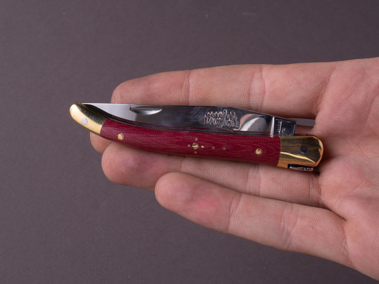 Forge de Laguiole - 90mm Folding Knife - Spring Lock - Burgundy Micarta & Brass Handle