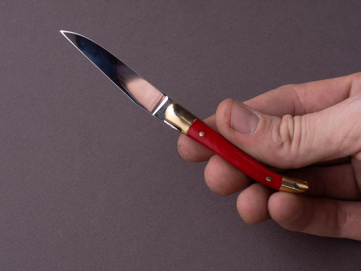 Forge de Laguiole - 70mm Folding Knife - Spring Lock - Red Micarta & Brass Handle