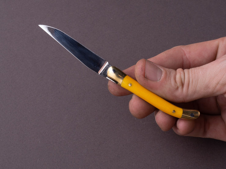 Forge de Laguiole - 70mm Folding Knife - Spring Lock - Yellow Micarta & Brass Handle