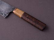 Zay Knives - Nickel Silver Ball Bearing Damascus - 140mm Chef - Copper Bolster, Maple Burl & Rosewood Handle