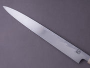 Hitohira - Kikuchiyo x Mosuke - White #1 Enmon Damascus - 300mm Yanagiba - Ebony Handle - Mirror Polished - Saya