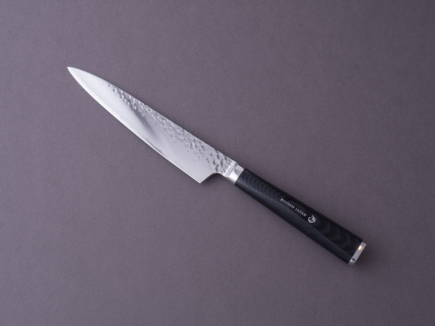 RYUSEN - TANGANRYU - VG10 Tsuchime Damascus - 150mm Petty - Black Micarta Handle