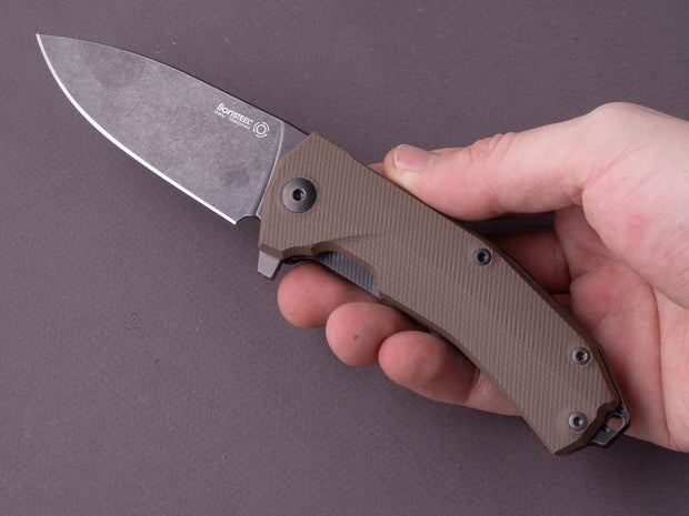 lionSTEEL - Folding Knife - KUR - 87mm - Sleipner - Liner Lock - Brown G10 - Stone Washed Black MilSpec