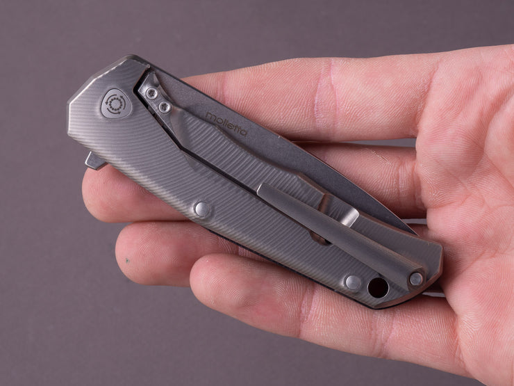 lionSTEEL - Folding Knife - TRE - 74mm - M390 - Frame Lock - Black G10 & Titanium - Stonewashed