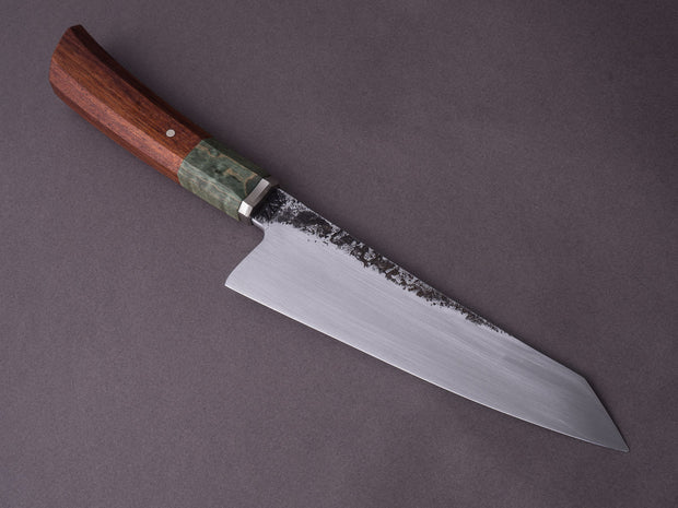 Zay Knives - 1084 Carbon - 160mm Honesuki - Dyed & Stabilized Curly Maple Handle