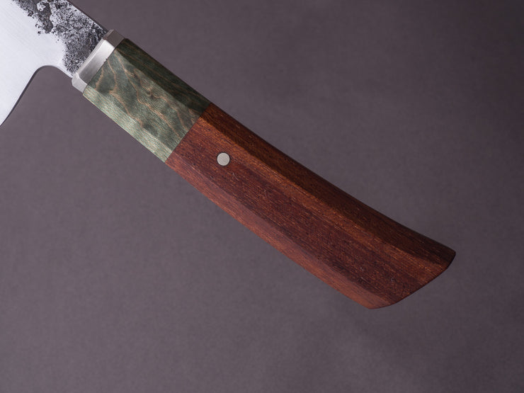 Zay Knives - 1084 Carbon - 160mm Honesuki - Dyed & Stabilized Curley Maple Handle