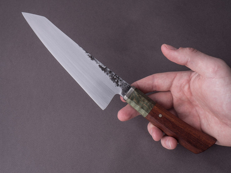 Zay Knives - 1084 Carbon - 160mm Honesuki - Dyed & Stabilized Curly Maple Handle