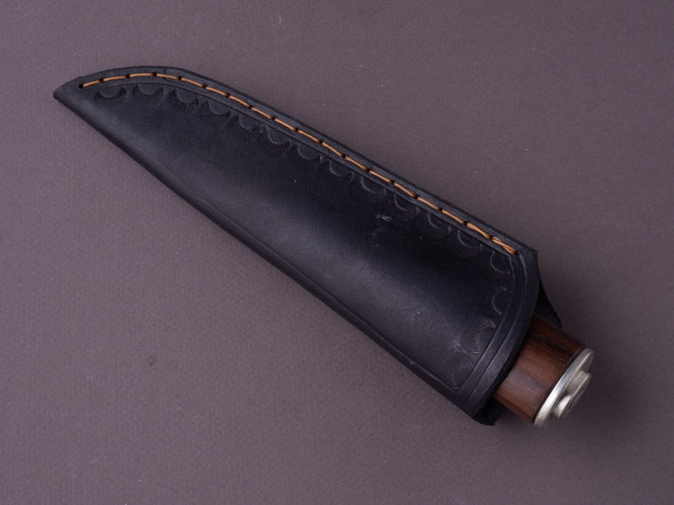 Kepler Customs - Fixed Blade - Belt Knife - 80CRV2 - 90mm - Rosewood Handle w/ Silver Nickel Fittings - Leather Belt Sheath