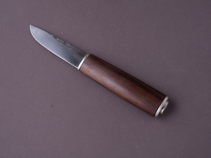 Kepler Customs - Fixed Blade - Belt Knife - 80CRV2 - 90mm - Rosewood Handle w/ Silver Nickel Fittings - Leather Belt Sheath