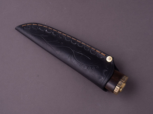 Kepler Customs - Fixed Blade - Belt Knife - 80CRV2 - 90mm - Ebony & Ironwood Handle w/ Brass Fittings - Leather Belt Sheath