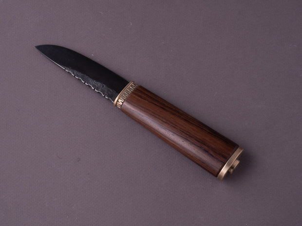 Kepler Customs - Fixed Blade - Belt Knife - 80CRV2 - 90mm - Rosewood Handle w/ Bronze Fittings - Leather Belt Sheath