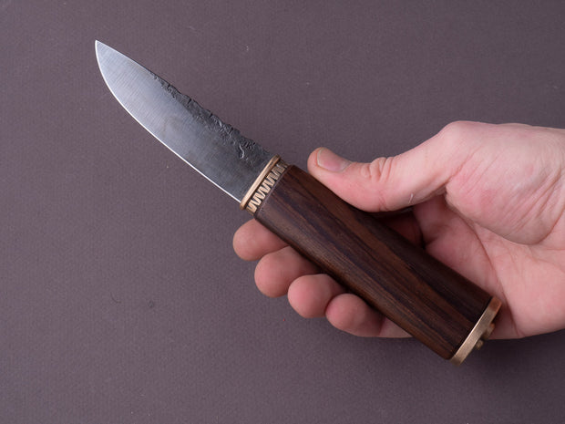 Kepler Customs - Fixed Blade - Belt Knife - 80CRV2 - 90mm - Rosewood Handle w/ Bronze Fittings - Leather Belt Sheath