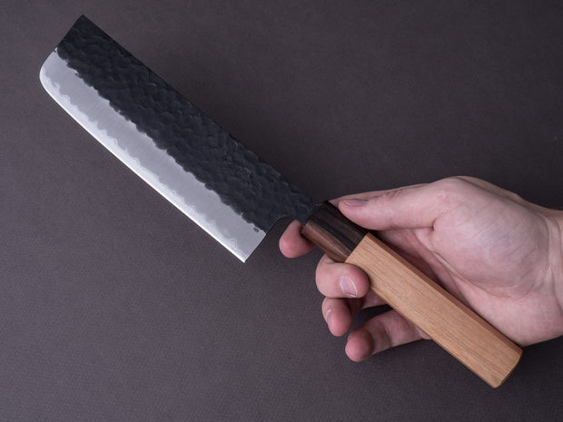 Hitohira - Futana - Super Blue - Kurouchi Tsuchime - 165mm Nakiri - Cherry Handle