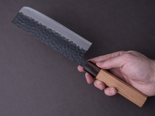 Hitohira - Futana - Super Blue - Kurouchi Tsuchime - 165mm Nakiri - Cherry Handle