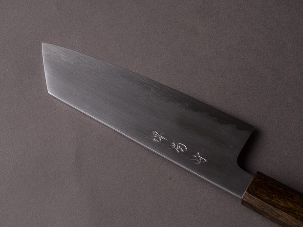Sakai Kikumori - Asagiri - White #2 Stainless Clad - Kasumi - 180mm Bunka - Black Lacquered Oak Handle
