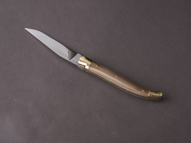 Forge De Laguiole - 12cm Folding Knife - Spring System - Blonde Horn Handle and Brass Bolsters