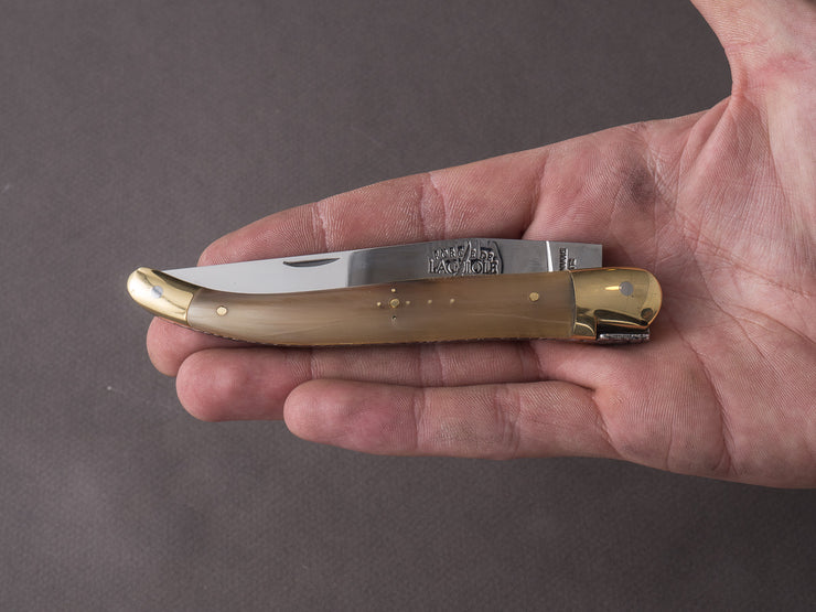 Forge De Laguiole - 12cm Folding Knife - Spring System - Blonde Horn Handle and Brass Bolsters