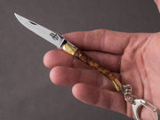Forge de Laguiole - 70mm Folding Knife - Spring System - Thuya Handle w/ Brass Bolsters - Keychain Ring