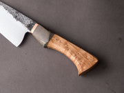 Zay Knives - 1084 Carbon - Chef Knife - Copper Bolster, Black Dyed Maple, & Birdseye Maple Handle