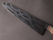 Zay Knives - 1084/15n20 Carbon Mosaic Damascus - 10" Chef Knife - Copper Bolster, Grey Dyed Maple, & Blue Dyed Maple Handle