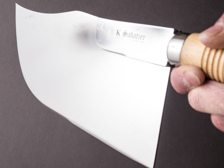 K Sabatier - Curved Leaf Cleaver- Stainless - 12" No. 24 - Boxwood Handle - Mirror Polished